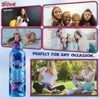 Disney Stitch Insulated Water Bottle - 515ml Stainless Steel Metal Drinks Bottle Teenagers Hot or Cold - School Sports Travel - Stitch Gifts