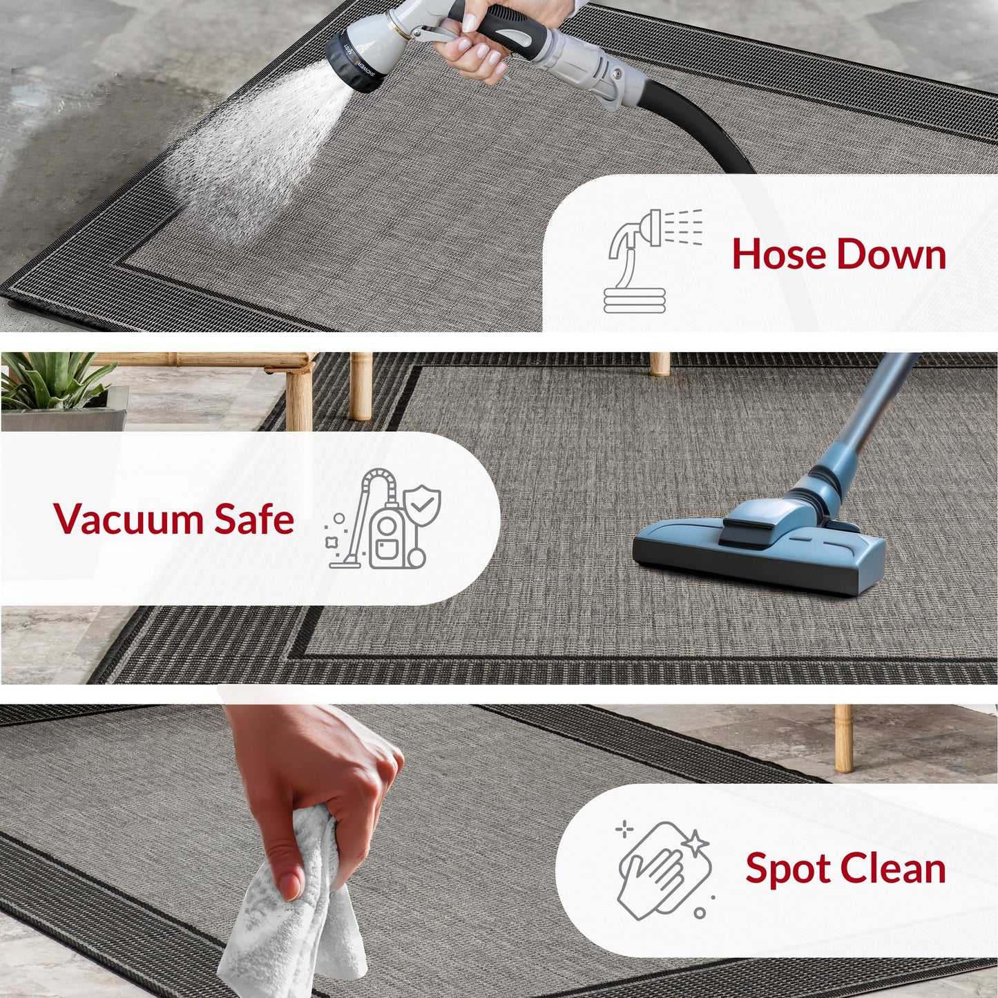 nuLOOM 3' x 5' Outdoor Performance Area Rug, OEKO-TEX Certified, Weather Resistant, High Traffic, Patio, Balcony, Outside, Gris Grey