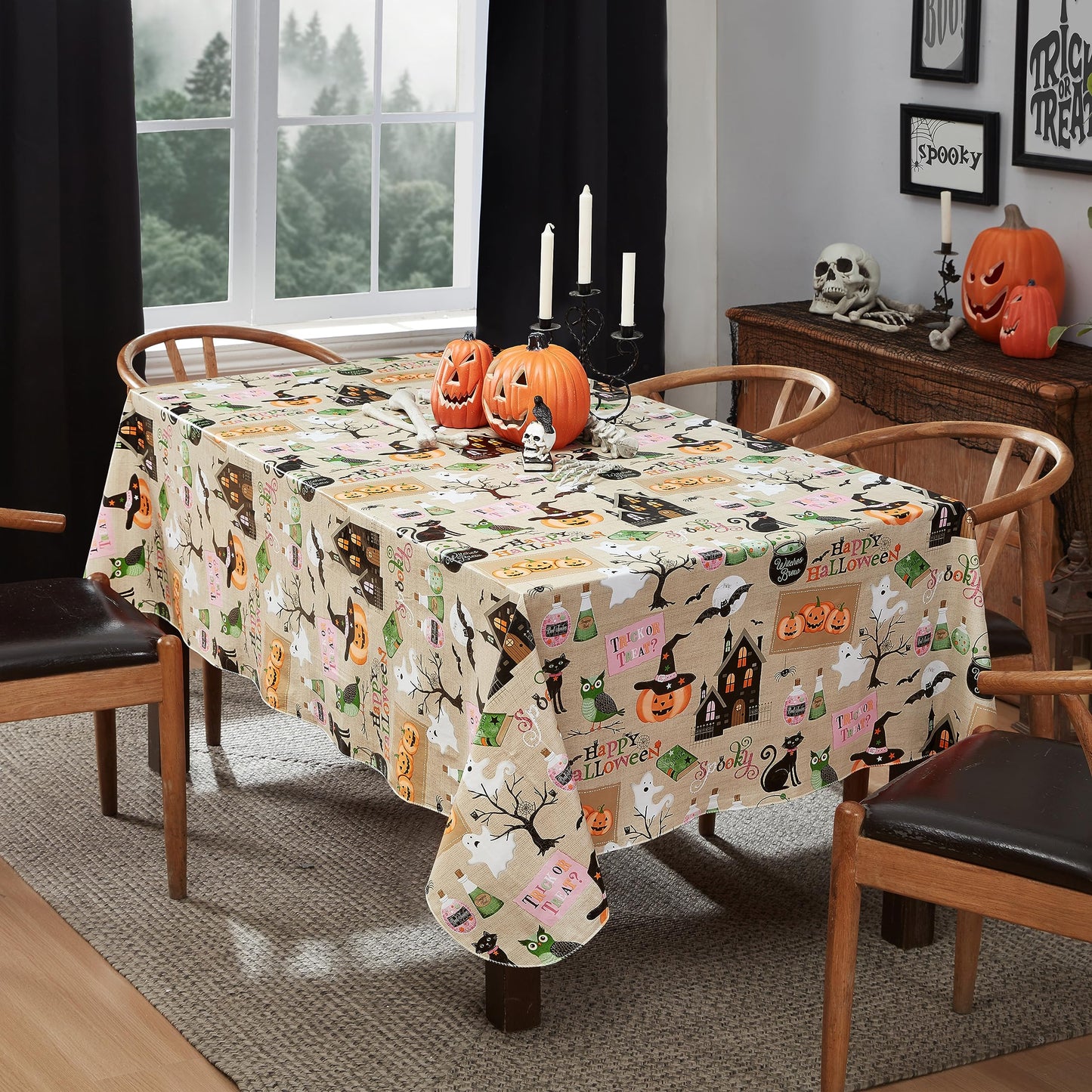 Newbridge Happy Halloween Witches Brew 52 x 70 Inch Rectangle Vinyl Tablecloth with Flannel Backing