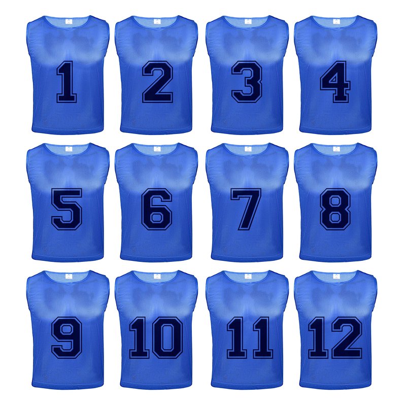 Athllete Youth Soccer Pinnies - Numbered 12 Pack, Lightweight, Breathable, Large