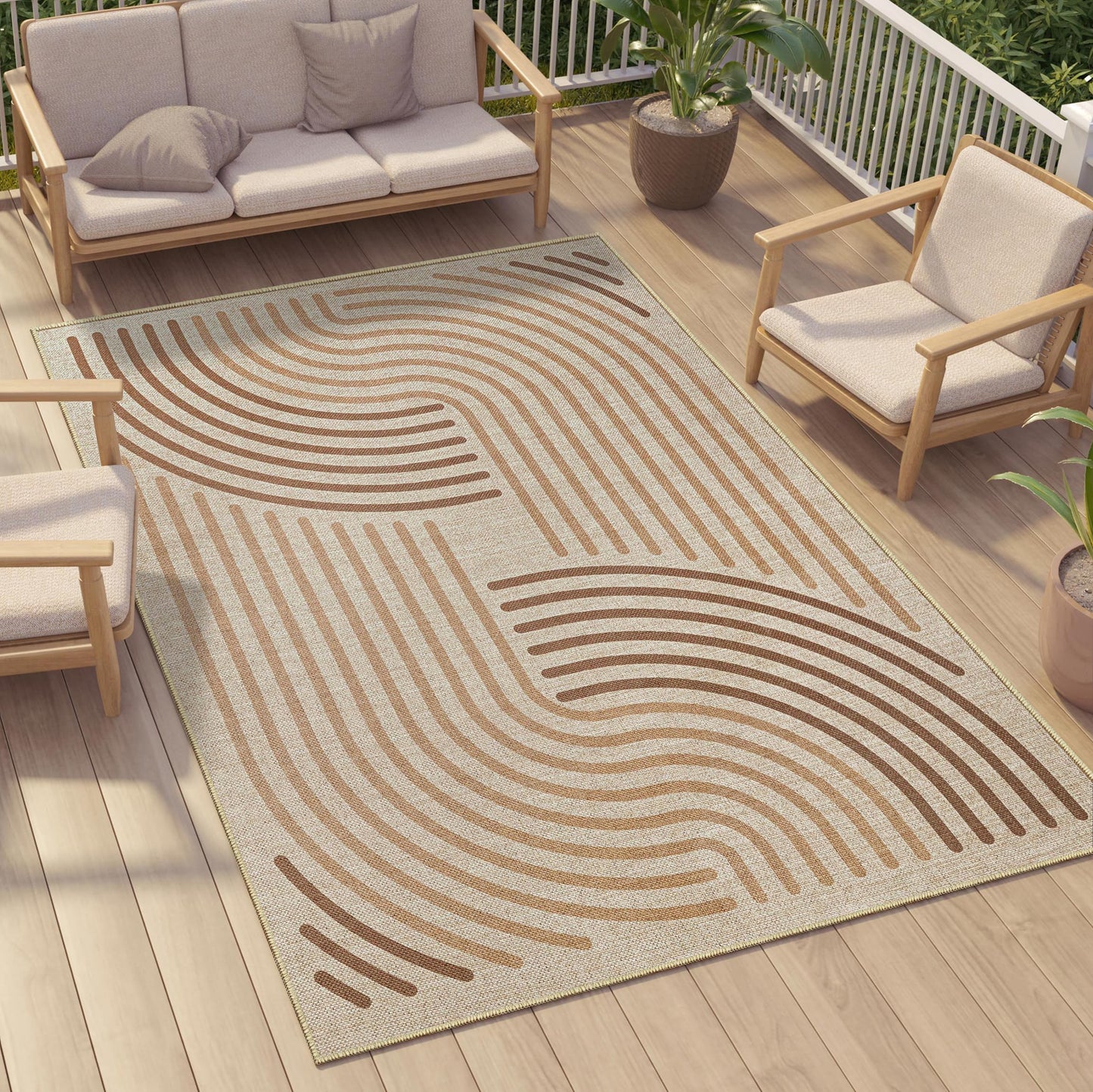CASTLYE Easy Jute 8x10 Brown Outdoor Patio Rug Machine Washable Boho Carpet