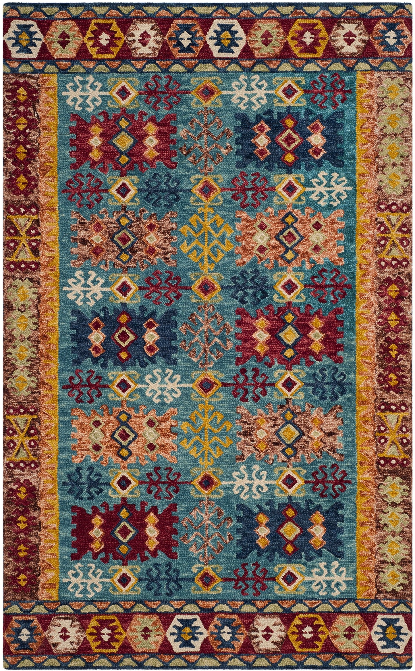SAFAVIEH Aspen Collection Area Rug - 5' x 8', Blue & Red, Handmade Boho Tribal Wool, Ideal for High Traffic Areas in Living Room, Bedroom (APN503A)