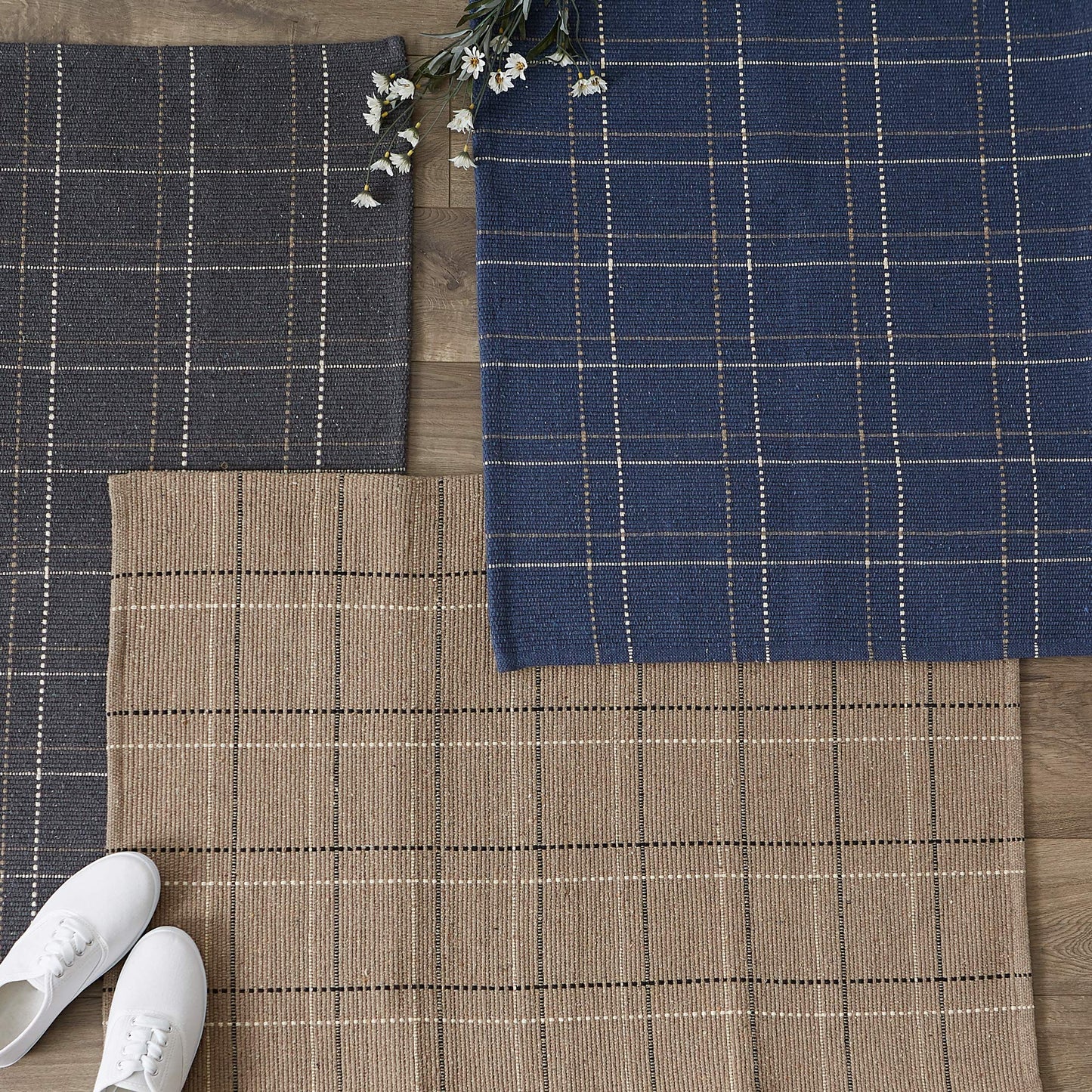 DII Woven Rugs Collection Recycled Yarn, Reversible, 2x3' Area Rug Set, Mineral Plaid, 2 Piece