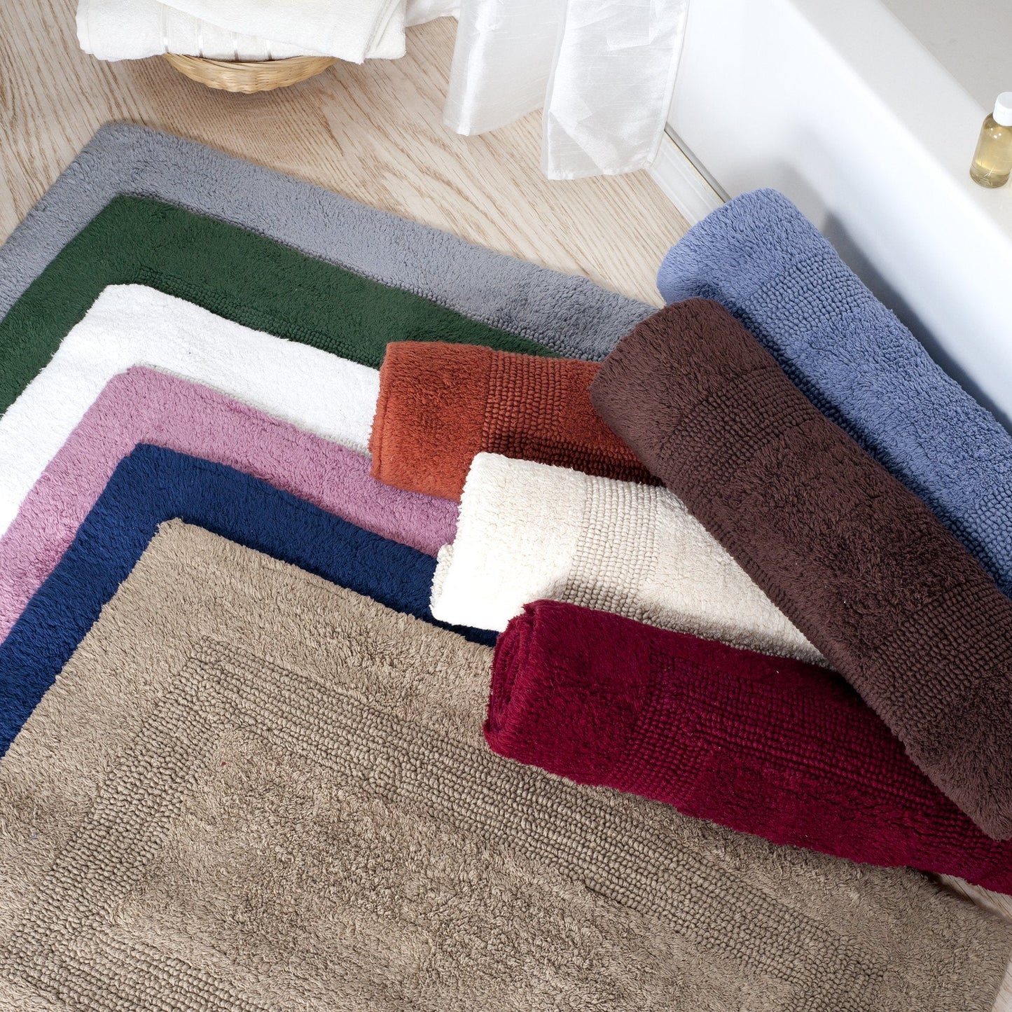 Lavish Home Reversible Long Bath Mat - 60x24-Inch Plush Cotton Bathroom Runner - Machine Washable Bath Mats for Bathroom, Kitchen, or Laundry Room (Burgundy)