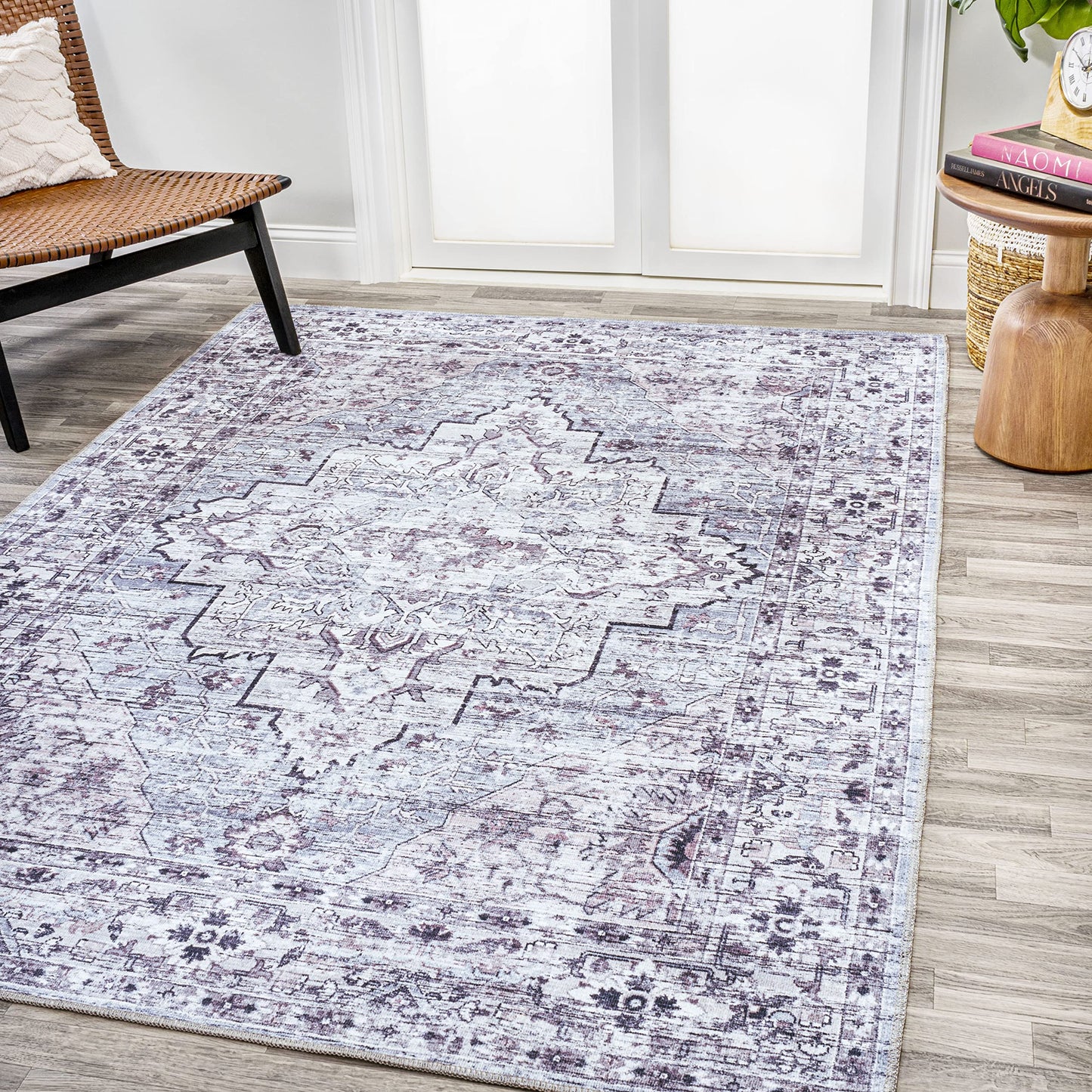 JONATHAN Y Machine Washable Gray/Purple Indoor Area Rug 4X6 ft, Didim Boho Medallion for Living Room, Bedroom, Kitchen, Office, Easy-Cleaning, High Traffic, Pet-Friendly, Non-Shedding (WSH102A-4)