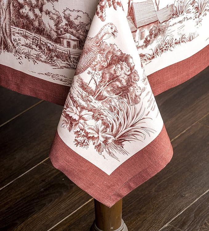 Maison d' Hermine Table Cloth Rectangle Table 100% Cotton 60 x 108 Inches Fall Tablecloth Reusable Everyday Use for Thanksgiving Christmas Decorations Dining Farmhouse Party (Holy Jouy - Brown)