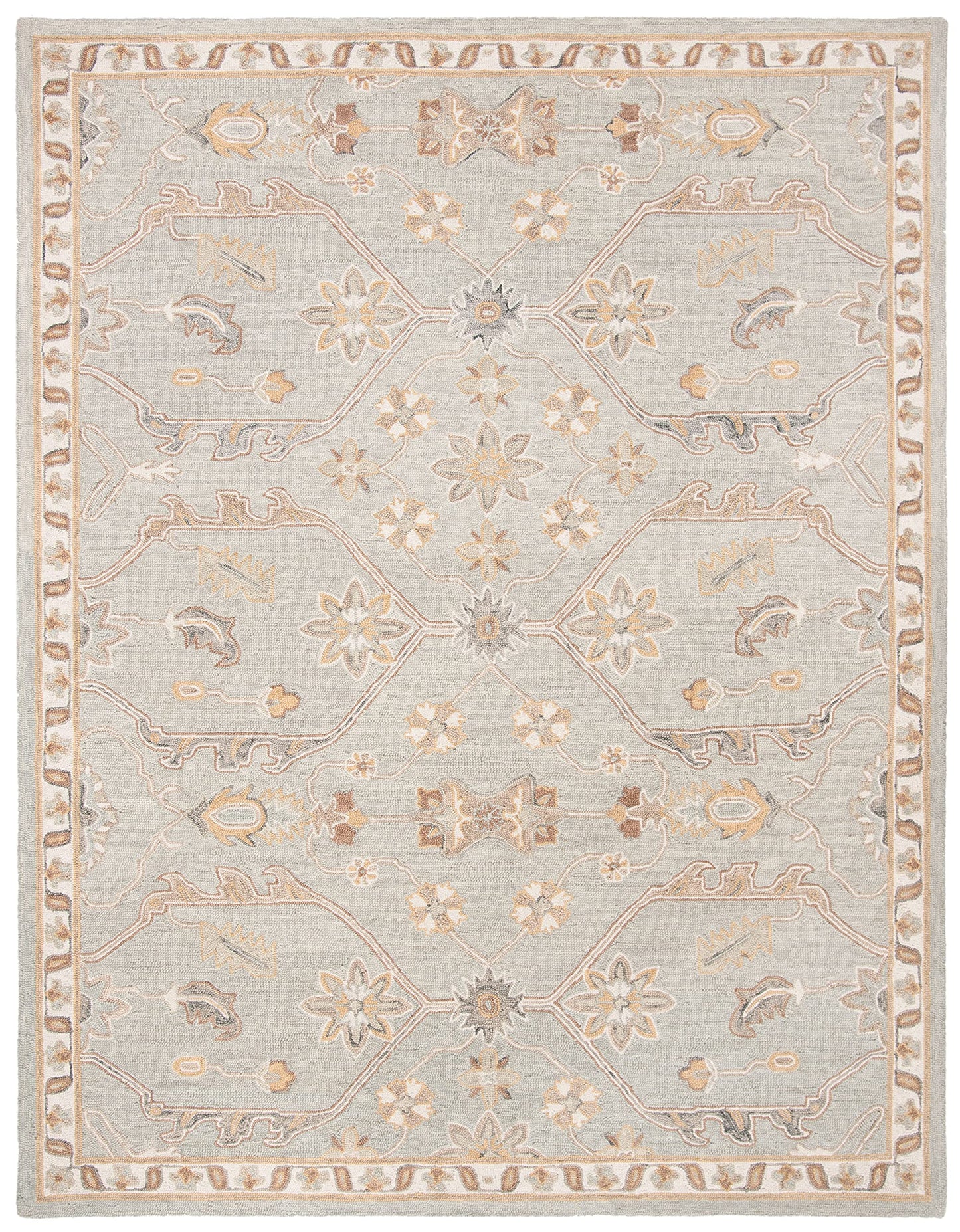 SAFAVIEH Blossom Collection 8' x 10' Slate / Beige BLM701M Handmade Premium Wool Area Rug
