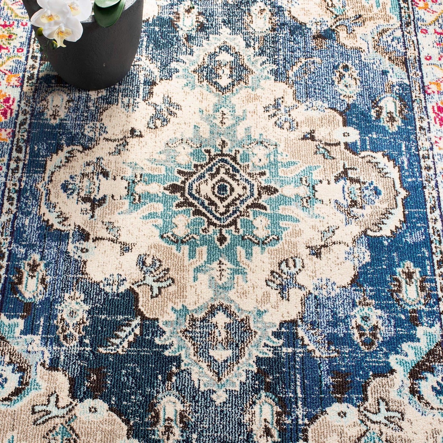 SAFAVIEH Monaco Collection Area Rug - 10' x 14', Navy & Light Blue, Non-Shedding & Easy to Clean, Distressed Medallion Design, Ideal for Living Room, Bedroom, Dining Space (MNC243N)