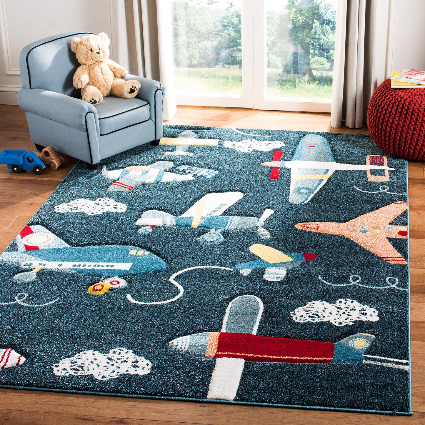 SAFAVIEH Carousel Kids Collection Area Rug - 5'3" x 7'6", Navy & Ivory, Non-Shedding & Easy Care, Ideal for High Traffic Areas for Boys & Girls in Playroom, Nursery, Bedroom (CRK167N)