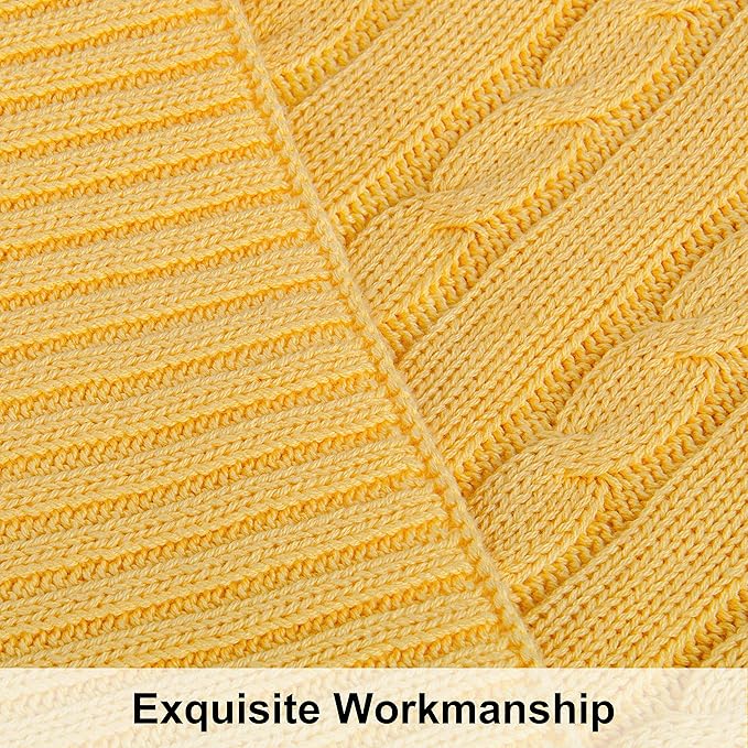NTBAY 100% Pure Cotton Oversize (60x80) Cable Knit Throw Blanket, Super Soft Warm Knitted Throw Blanket for Bed, Sofa, Chair, Couch - Extra Cozy, Machine Washable, Comfortable Home Decor, Yellow