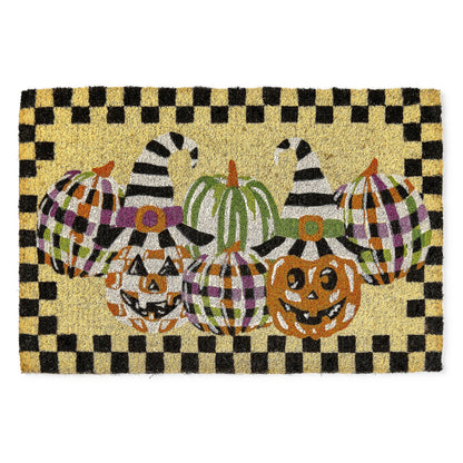 MACKENZIE-CHILDS Entrance Mat, Decorative Outdoor Front Door Mat, Coir Door Mat, 24" x 36", Happy Jack-O’-Lanterns