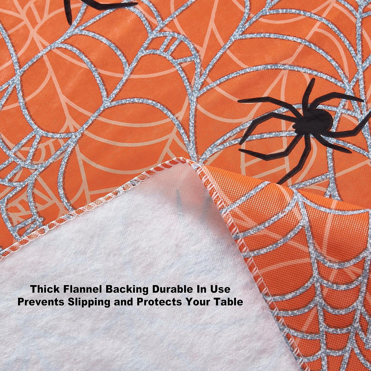 Newbridge Halloween Orange Scary Spiders Web 52 x 70 Inch Rectangle Vinyl Tablecloth with Flannel Backing