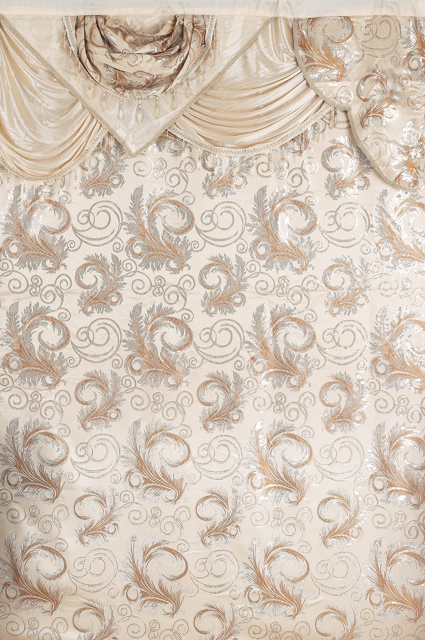 GLORY RUGS Jacquard Luxury Window 2 Panel Set Beige Curtain with Attached Valance and Backing Bedroom Living Room Dining 2 Curtains 55x84 inches Each Jana