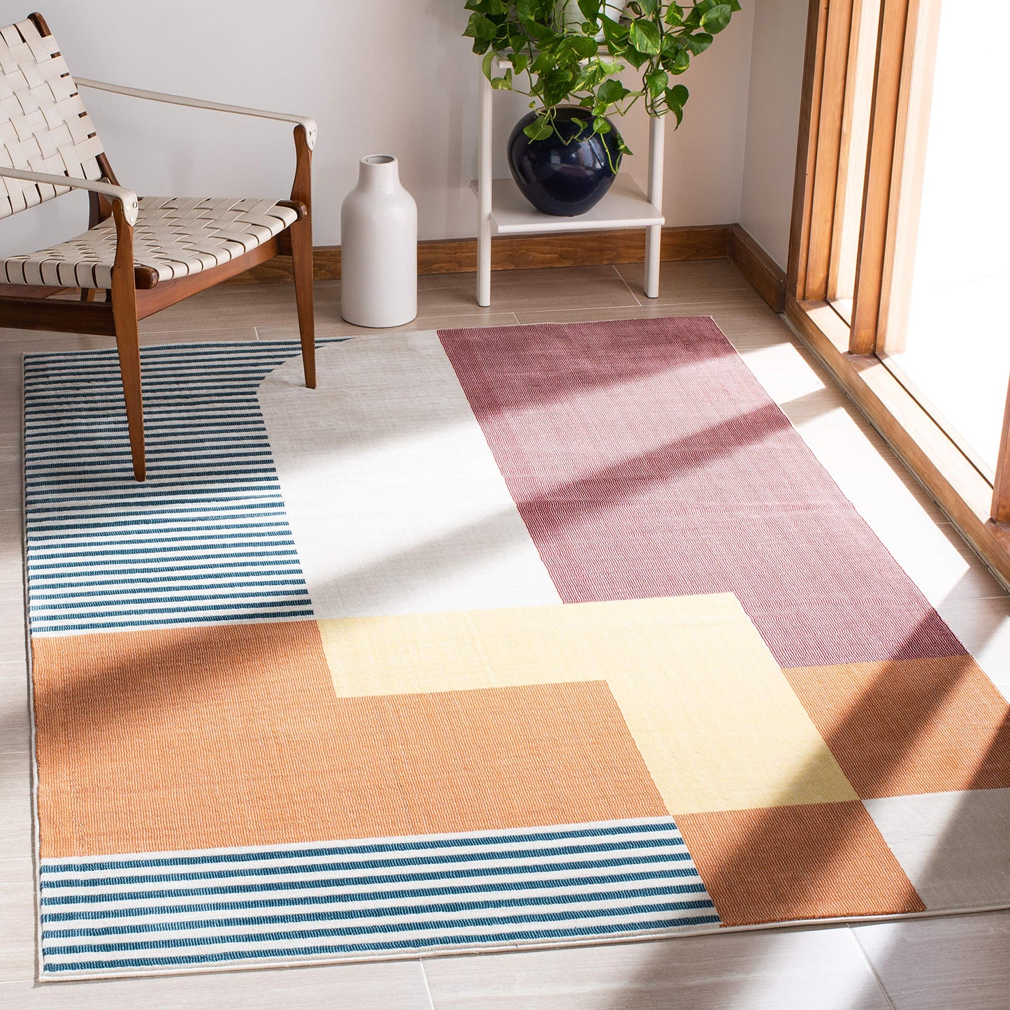 SAFAVIEH Orwell Collection Area Rug - 3' Square, Rust & Yellow, Mid-Century Modern Abstract Design, Non-Shedding & Easy Care, Ideal for High Traffic Areas in Living Room, Bedroom (ORW368P)
