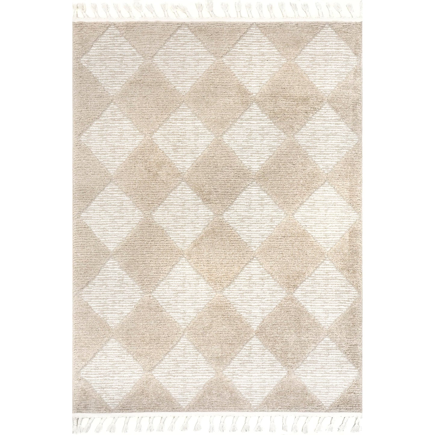 Nuloom Marissa Beige/Ivory, 6'7" x 9', Diamond, Tassel, Soft and Cozy, High Traffic, Stain Resistant, Easy Clean, Durable Area Rug for Bedroom, Living Room, Dining Space, Den, Foyer, Entryway