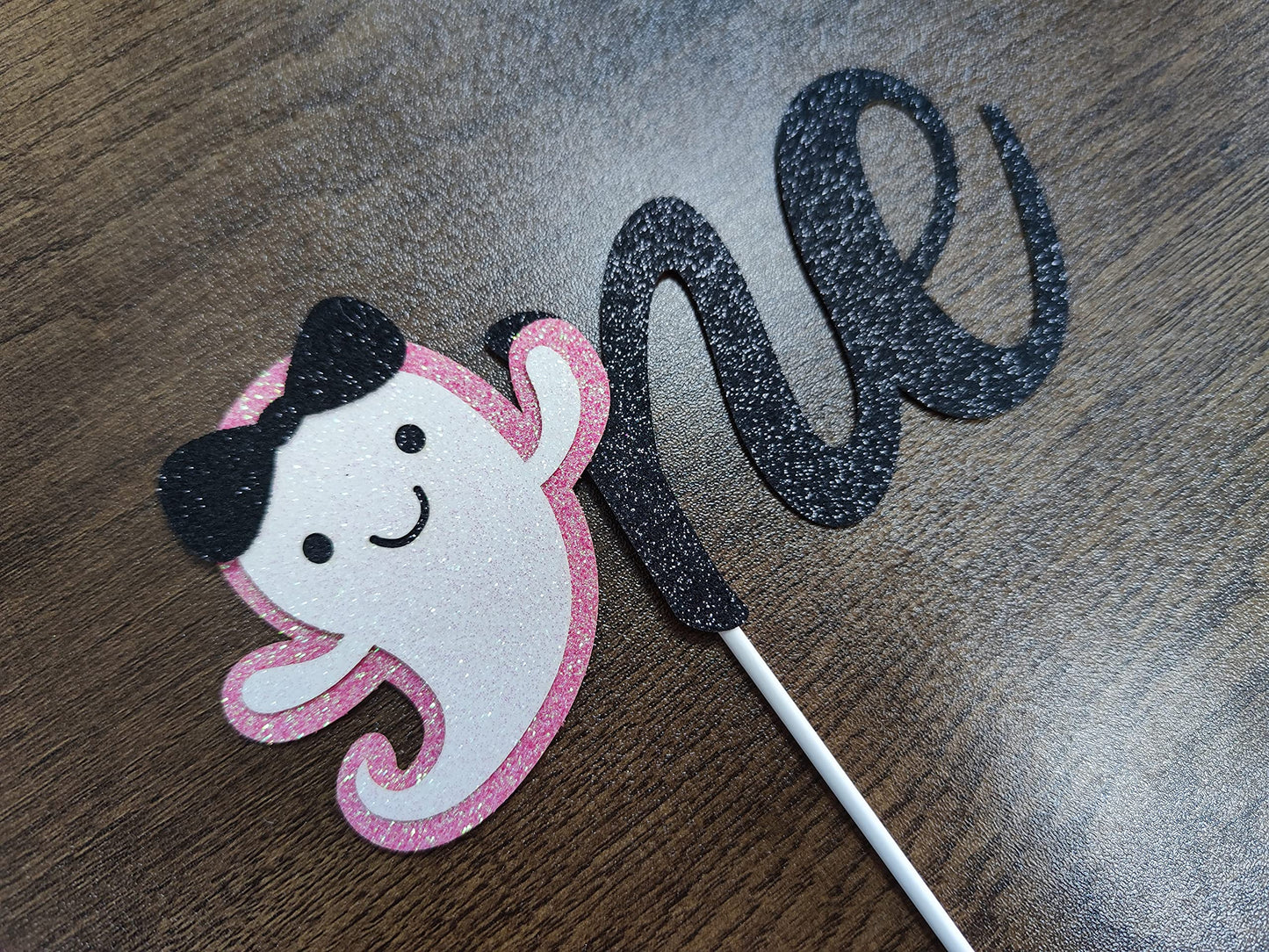 Pink Glitter Halloween Ghost One Birthday Cake Topper The Spooky One Cake Topper for Pink Girl Halloween1st Birthday Cake Decorations