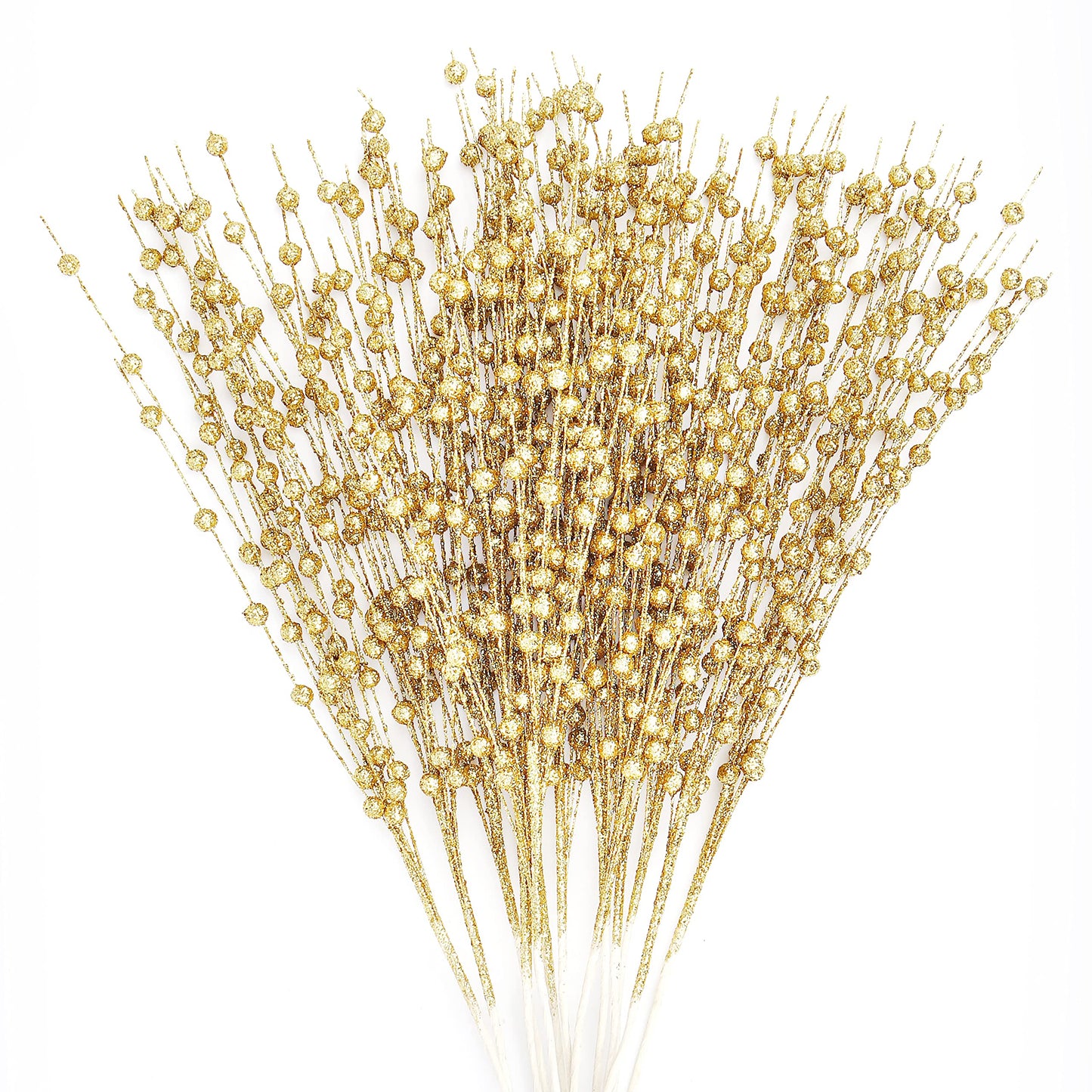 Joiedomi 24 Pcs Christmas Tree Berry Stem (Gold), Decorative Bead Sticks, Glittery Twigs, Picks, Branches for Christmas Tree, Small Vase, Holiday, Wedding, Party (17 Inches, Gold)