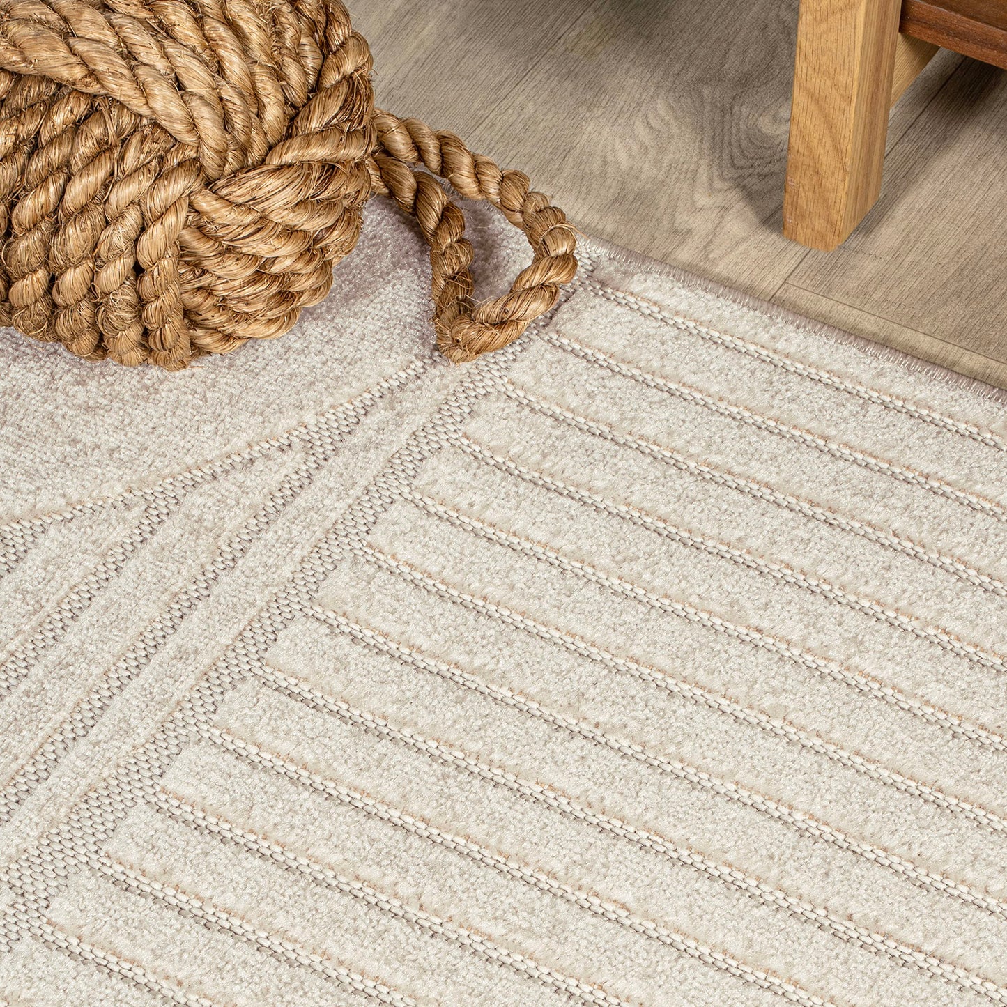 JONATHAN Y Nordby High-Low Arch Striped Ivory/Cream 5x5 Square Indoor/Outdoor Area Rug, Pet Friendly, Non-Shedding, Stain Resistant, Easy-Cleaning for Backyard, Patio (SCN104B-5SQ)