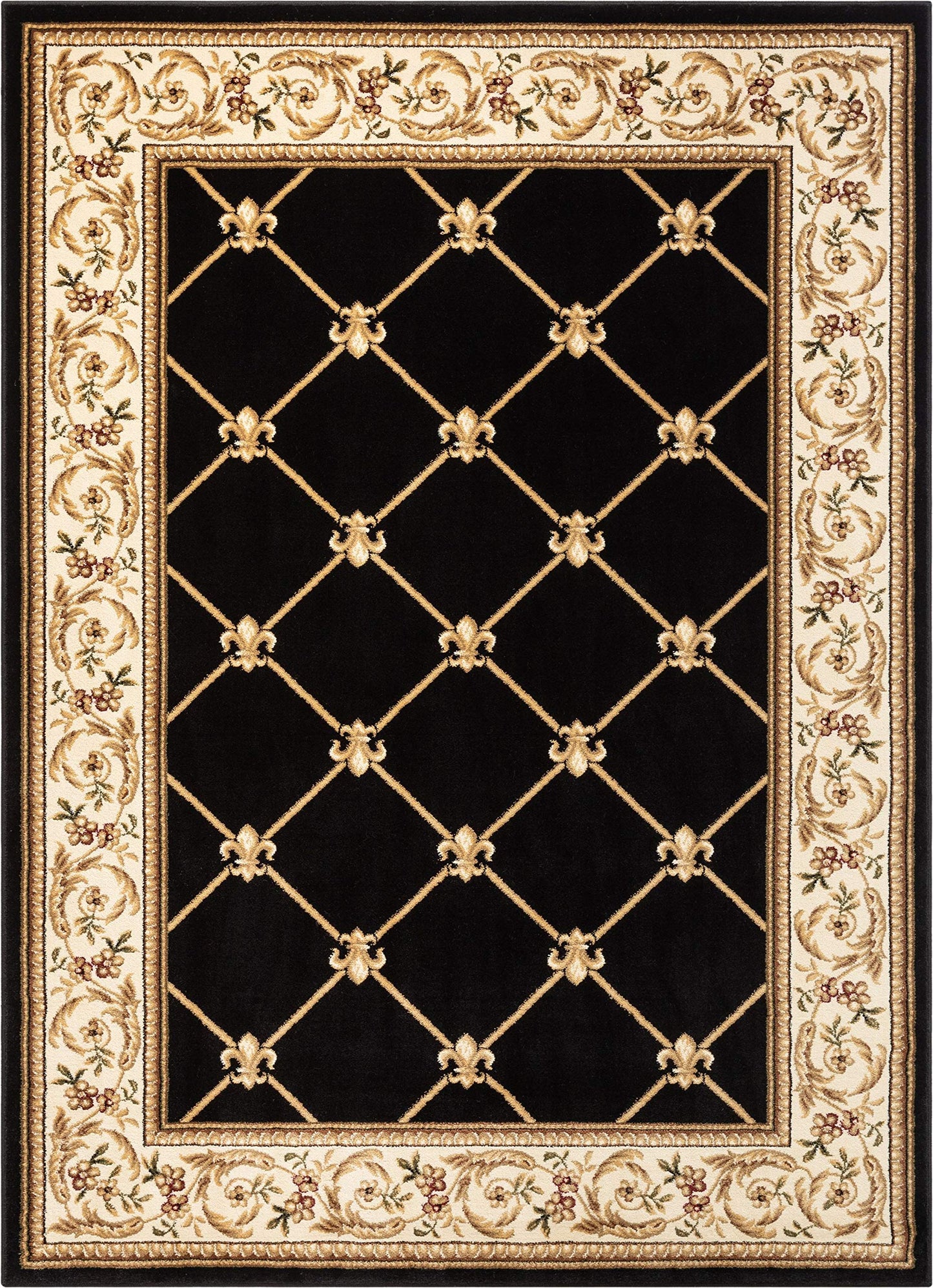 Patrician Trellis Black French European Formal Traditional (5'3" x 7'3") Area Rug Stain Fade Resistant Shed Free Modern Contemporary Floral Transitional Thick Soft Plush Living Dining Room Rug