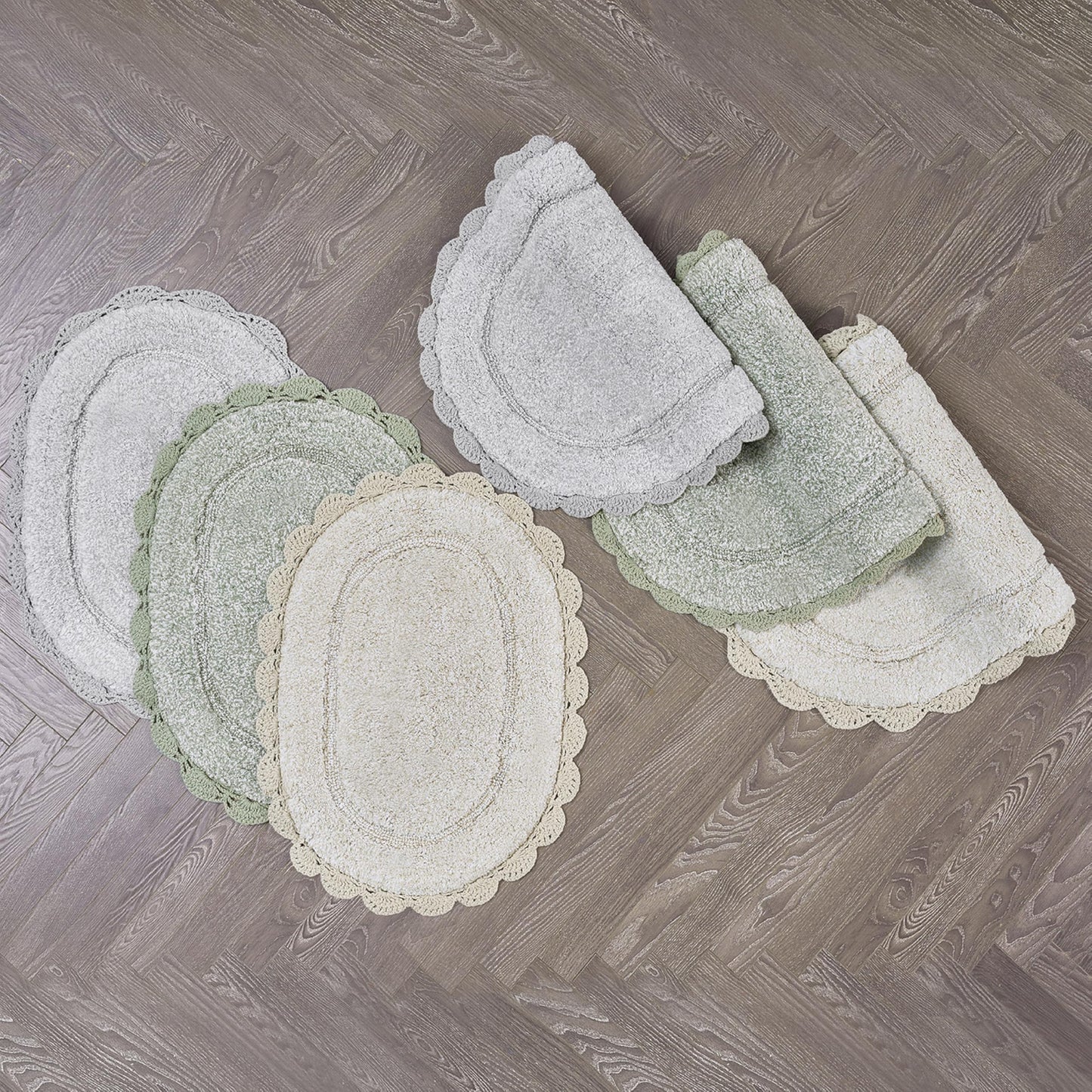 Laura Ashley Eloise 100% Cotton Oval Bath Mat with Crochet Border, Soft & Absorbent, Sandshell Beige 24" x 60" Bathroom Rug