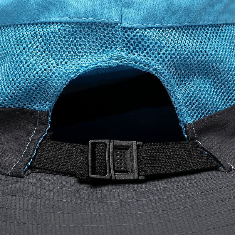 Womens Summer Sun Hat Beach Hat Wide Brim Outdoor UV Protection Hat Foldable Cool Mesh Ponytail Bucket Hat (Sky Blue-Gray)