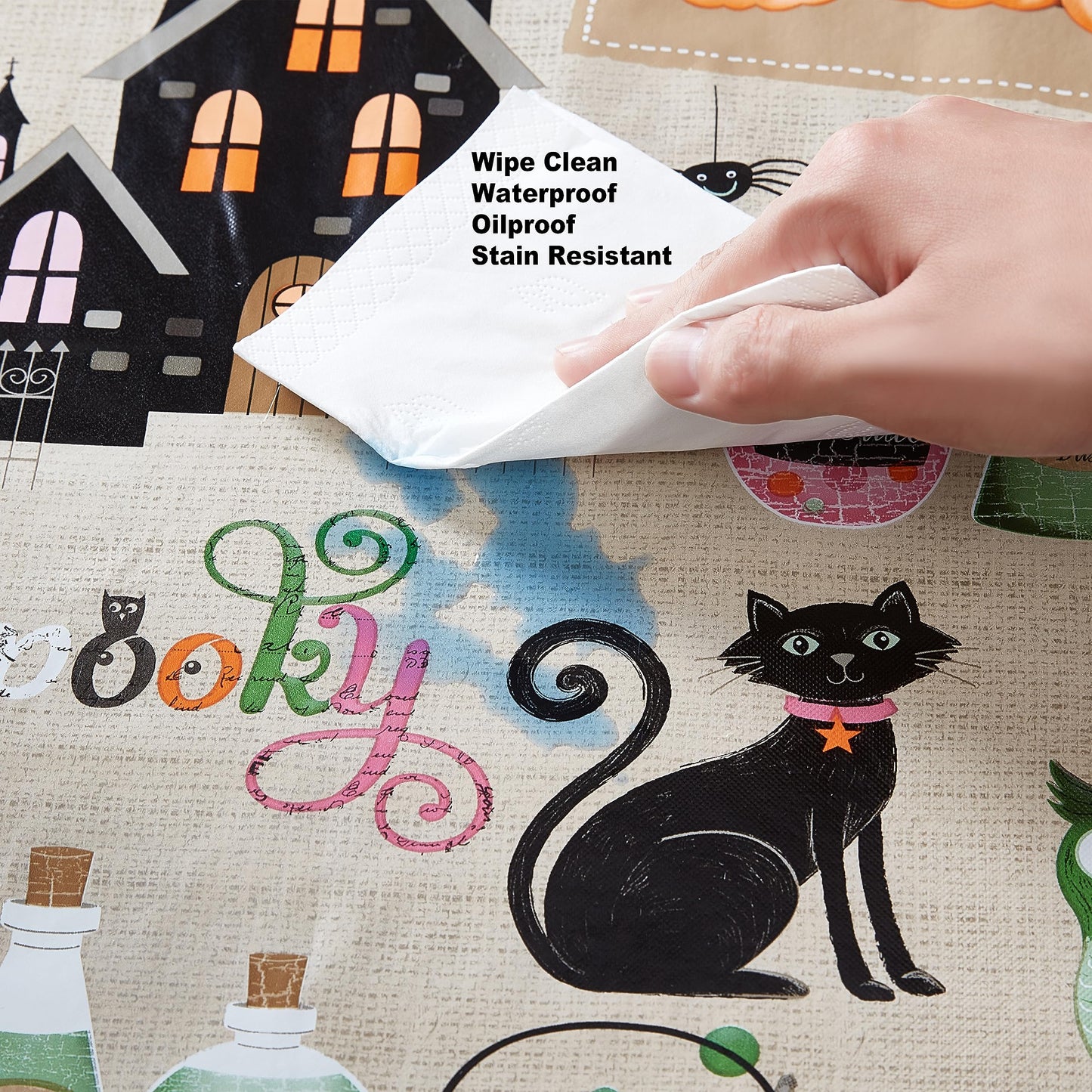 Newbridge Happy Halloween Witches Brew 52 x 70 Inch Rectangle Vinyl Tablecloth with Flannel Backing