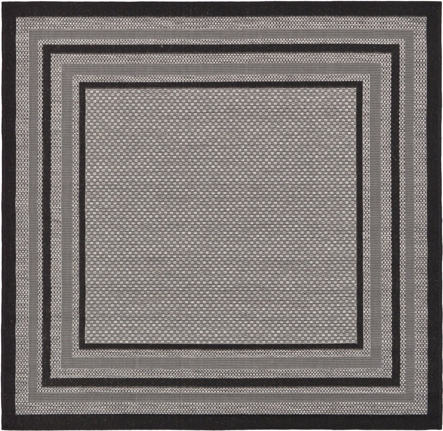 Unique Loom Outdoor Border Collection Area Rug - Multi Border (6' Square, Gray/ Black)