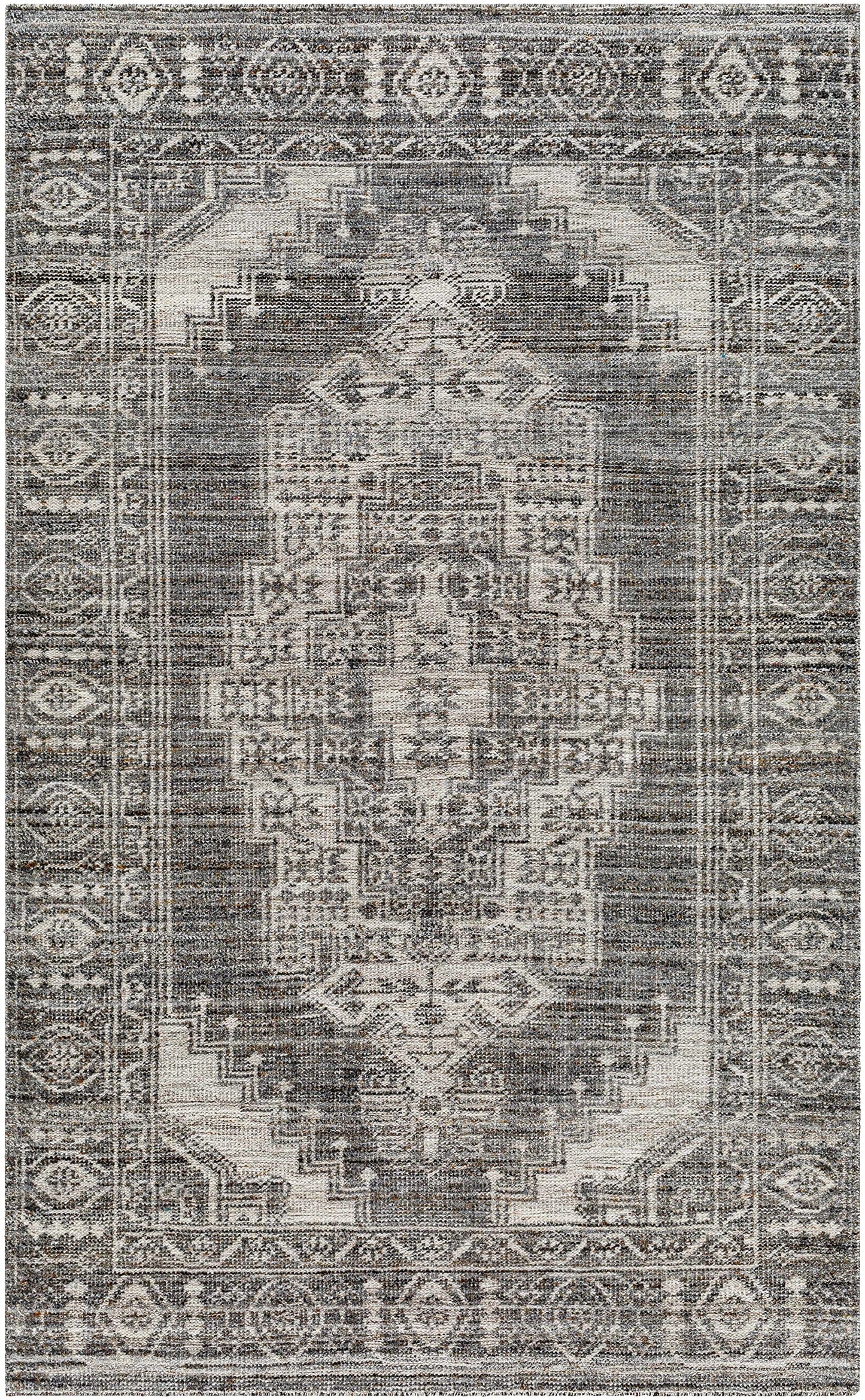 Hauteloom Rona Recycled Material Living Room, Bedroom Area Rug - Traditional - Gray, Black, Ivory - 2' x 3'
