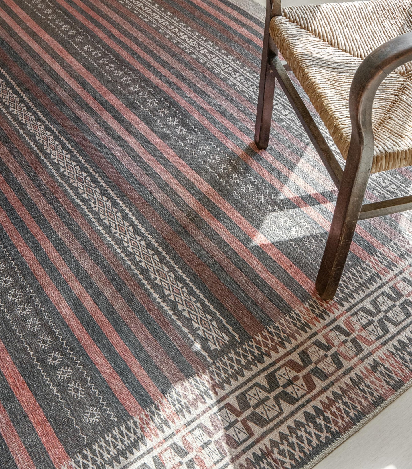 KNOTTING MATTERS Vibe Stripe 4’ x 6’ Area Rug – Sand, Charcoal & Clay Heritage Flatweave, Low-Pile – Easy Clean Accent Rug – Perfect for Entryway, Hallway, Kitchen, Bedroom – Pet & Kid Friendly