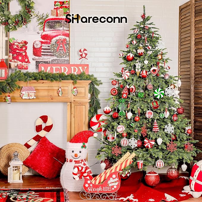 SHareconn 86pcs Christmas Tree Balls Ornaments, Shatterproof Plastic Decorative Baubles for Christmas Tree Decorations, Holiday Wedding Party Decoration, Festive Ornaments, Red White