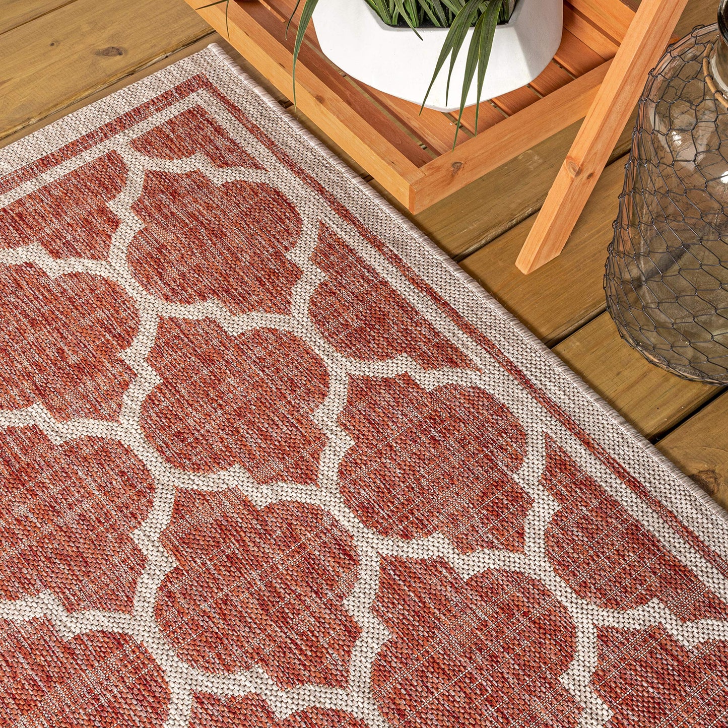 JONATHAN Y Moroccan Trellis Indoor Outdoor Area Rug 9X12 Red/Beige, Trebol Textured Weave for Backyard, Patio, Porch, Easy-Cleaning, High Traffic, Pet-Friendly, Non-Shedding (SMB109C-9)
