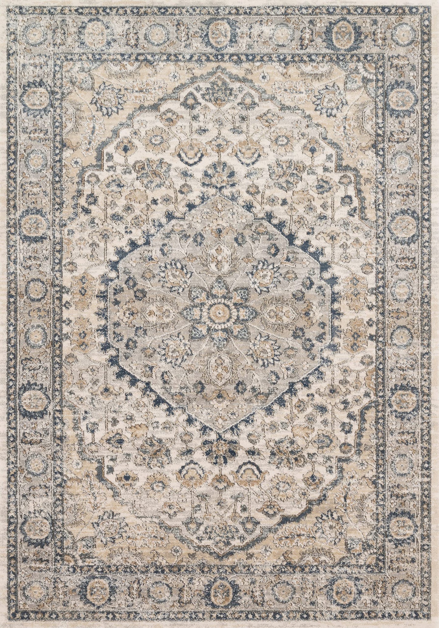 Loloi II Teagan Collection TEA-01 Natural/Lt. Grey 6'-7" x 9'-2", .25" Thick, Area Rug, Soft, Durable, Neutral, Woven, Low Pile, Non-Shedding, Easy Clean, Living Room Rug