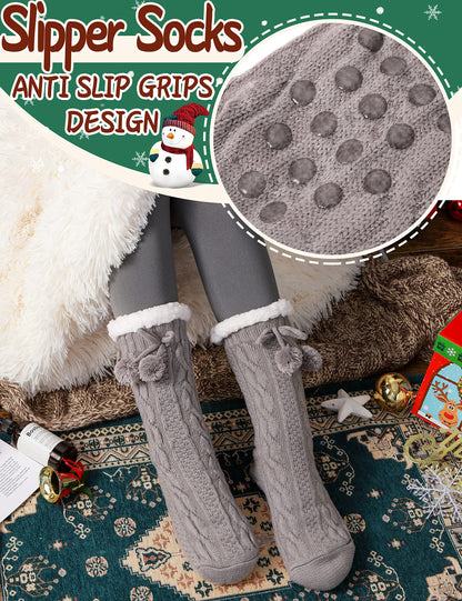 Fuzzy Socks for Women Slipper Fluffy Cozy Cabin Winter Warm Soft Fleece Comfy Thick Christmas Socks Grips Non Slip Stocking Stuffers for Women Teen Girls Wife Christmas Birthday Gifts(Ball Grey)