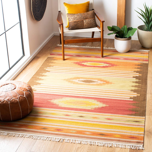 SAFAVIEH Kilim Collection Accent Rug - 3' x 5', Brown & Multi, Handmade Southwestern Tribal Wool, Ideal for High Traffic Areas in Entryway, Living Room, Bedroom (NVK176A)