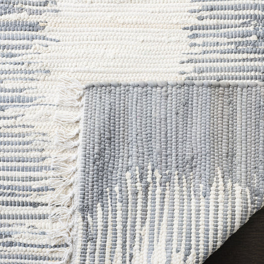 SAFAVIEH Montauk Collection Area Rug - 6' Square, Grey, Handmade Stripe Fringe Cotton, Ideal for High Traffic Areas in Living Room, Bedroom (MTK751K)