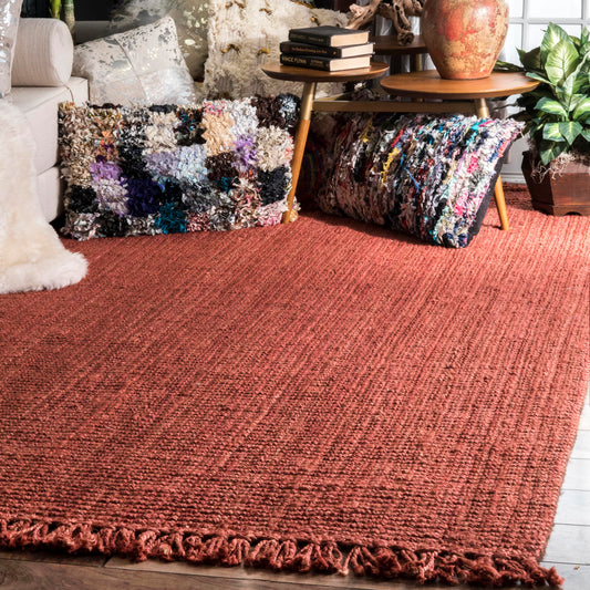 Nuloom Daniela Brick, 3' x 5', Handmade, Jute, Tassel, Soft and Textured, High Traffic, Stain Resistant, Easy Clean, Durable Area Rug for Bedroom, Living Room, Dining Space, Foyer, Entryway