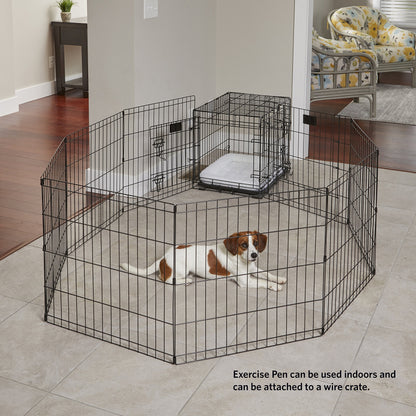 MidWest Homes for Pets Folding Metal Dog Exercise Pen and Pet Playpen with Door, Includes Grounding Stakes and Provides 1.5 Meters of Play Space, 61 cm Tall, Black E-Coated, 550-24DR