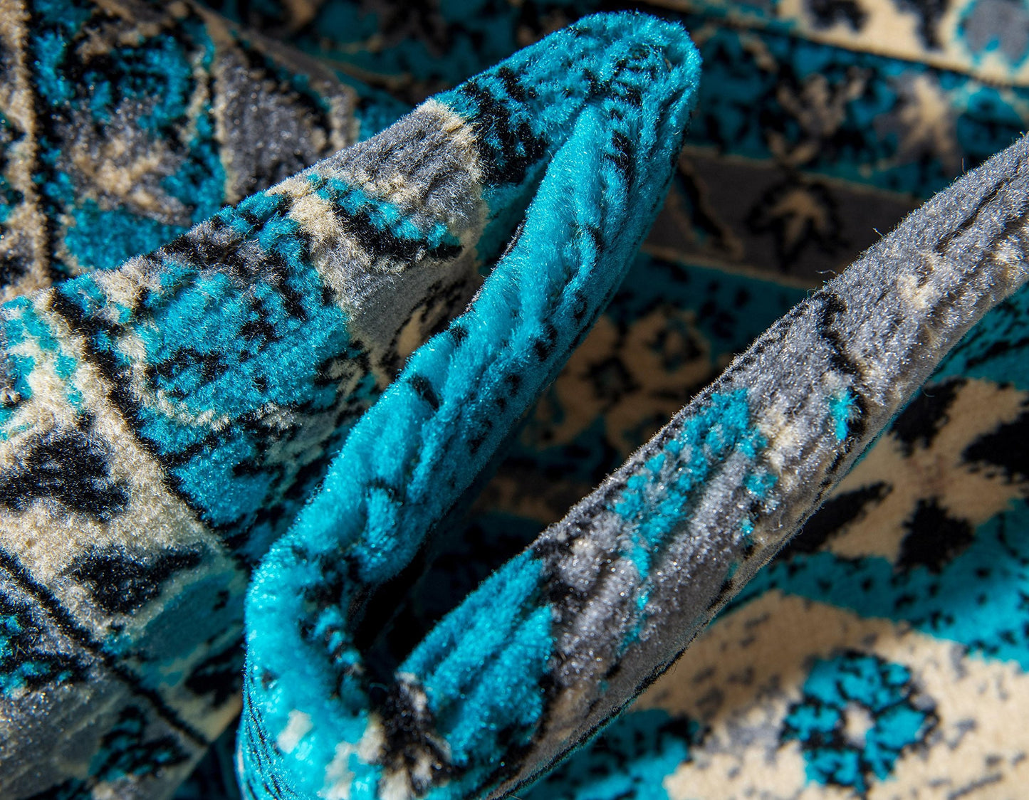 Unique Loom Taftan Collection Border Geometric Tribal Inspired Design Area Rug (5' 0 x 8' 0 Rectangular, Turquoise/ Gray)