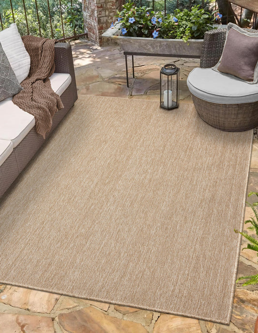 RUGGERRUGS Angela Easy Jute Indoor Outdoor Rug, 5x7 Neutral Solid Jute Look, Polyester, Durable & Easy Care Outdoor Farmhouse Carpet for Patio, Porch, Living Room (5' x 7', Natural)