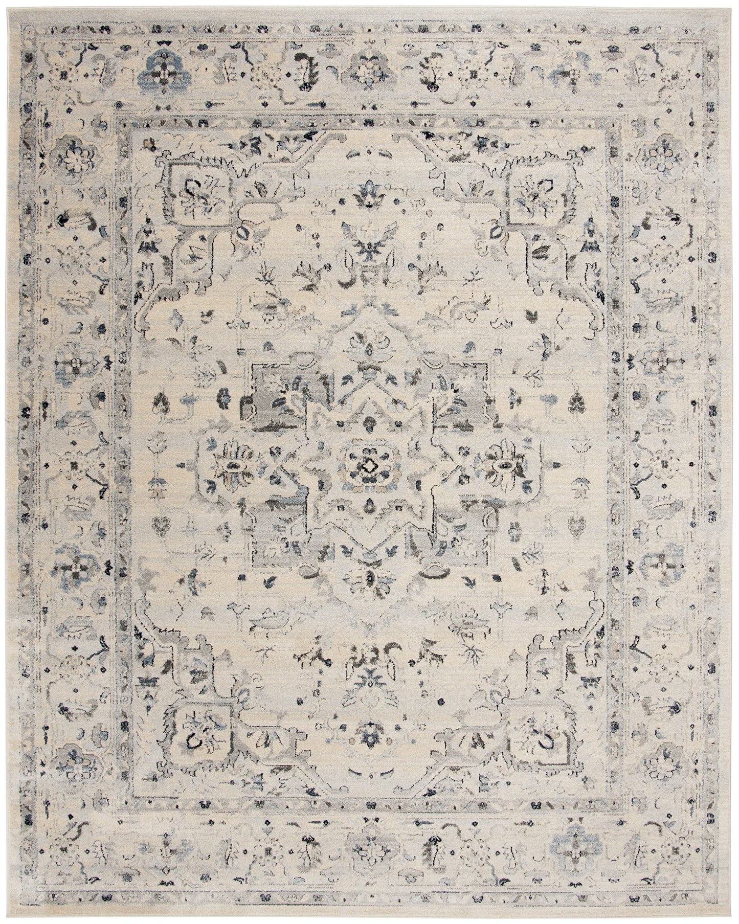 SAFAVIEH Charleston Collection Area Rug - 9' x 12', Ivory & Light Blue, Oriental Distressed Design, Non-Shedding & Easy Care, Ideal for High Traffic Areas in Living Room, Bedroom (CHL411M)