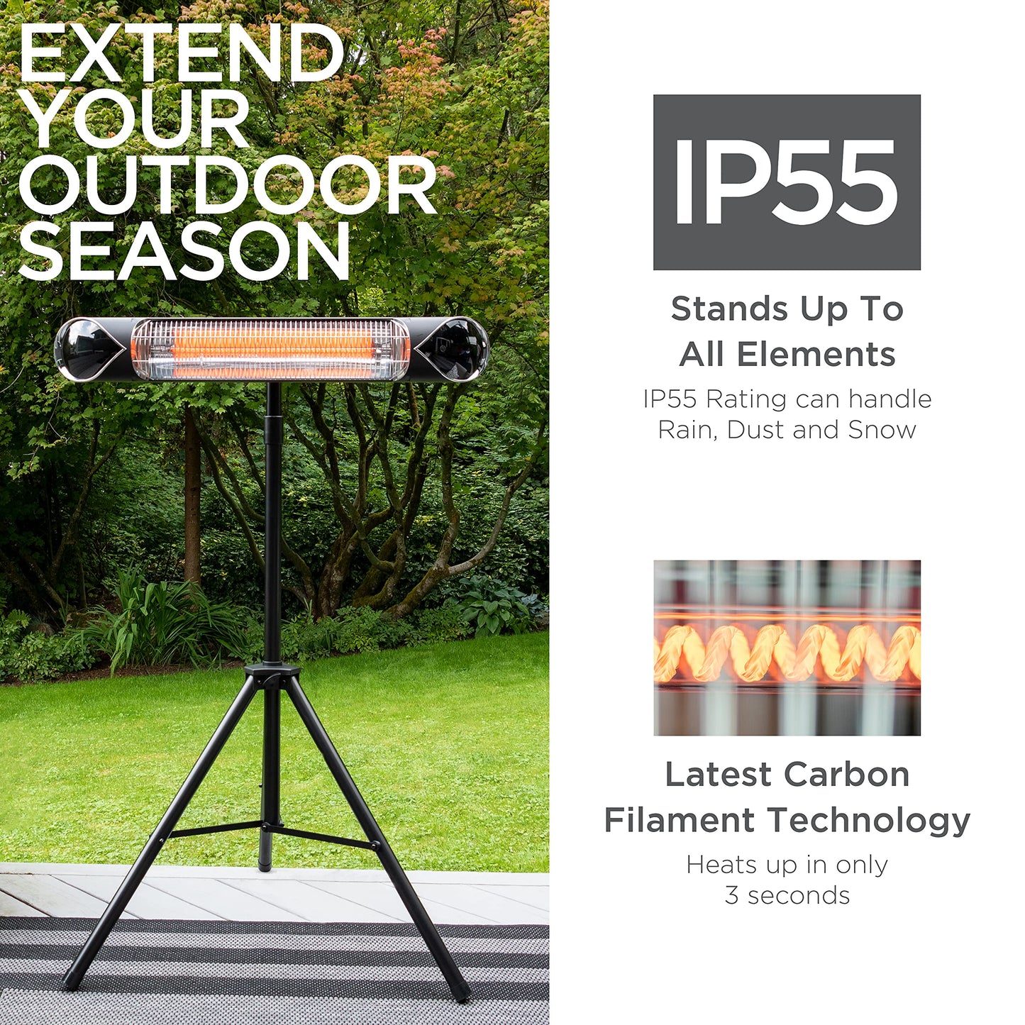 Briza Infrared Electric Patio Heater - Indoor/Outdoor Heater - Portable Wall/Garage Heater - 1500W - use with Stand - Mount to Ceiling/Wall)