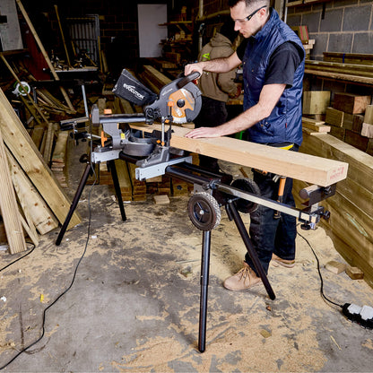 Evolution Power Tools Miter Saw Stand PLUS - Compact Folding Stand with Extendable Arms, Large Wheels, Universal Fittings for Most Brands Evolution, Makita, DeWalt, Bosch, Ryobi, Einhell and Metabo
