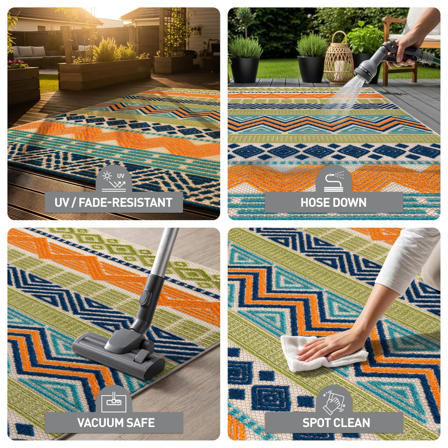 Rugshop Marbella Contemporary Boho Non-Shedding Outdoor Rug for Patio Deck Backyard Indoor/Outdoor Area Rug 5' x 7' Multi
