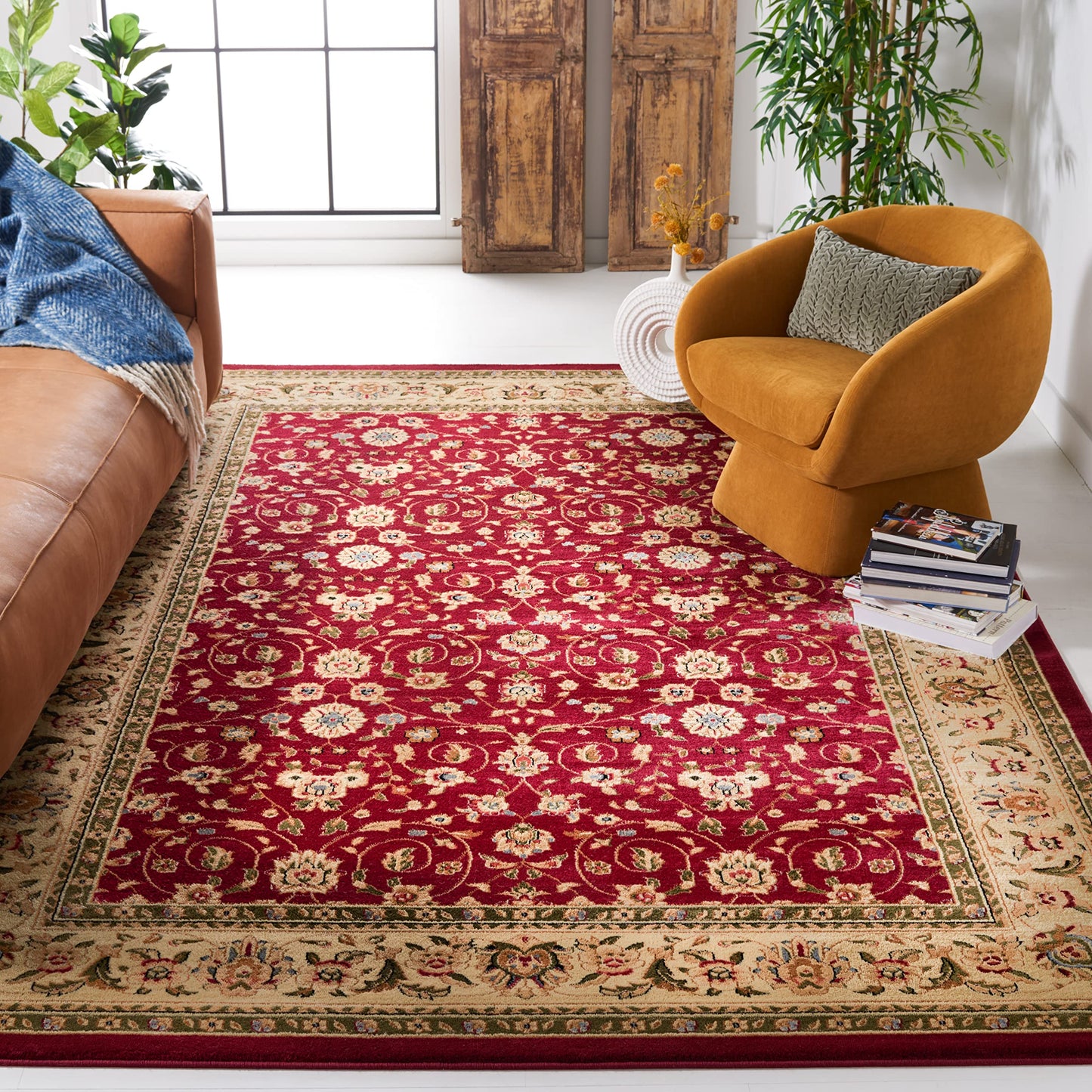 SAFAVIEH Lyndhurst Collection Area Rug - 10' x 14', Red & Ivory, Traditional Oriental Design, Non-Shedding & Easy Care, Ideal for High Traffic Areas in Living Room, Bedroom (LNH312A)