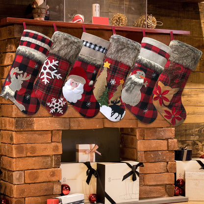 BRvieluck Christmas Stockings Set of 6 Buffalo Red Plaid with Soft Faux Fur for Family Fireplace Hanging Large 20 Inches Xmas Stockings Decorations Holiday Season Decor 6 Pack