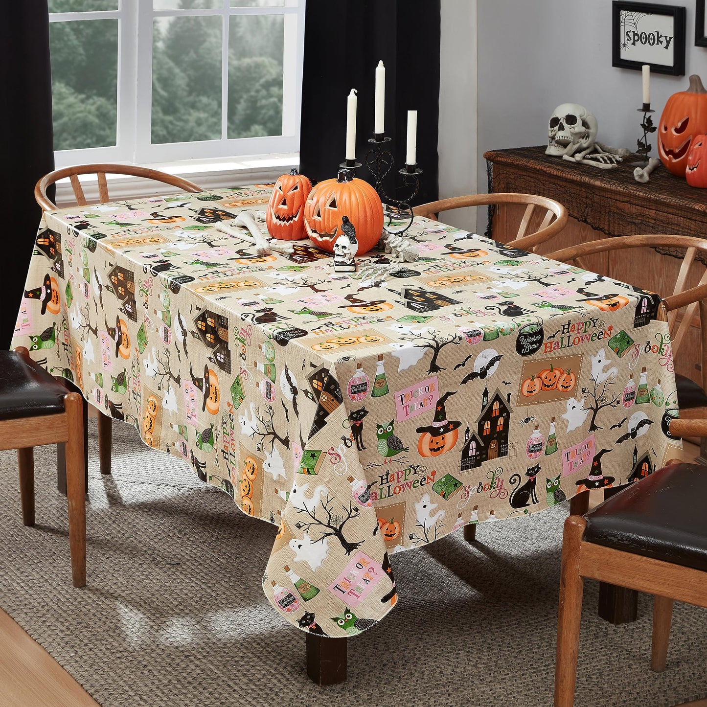 Newbridge Happy Halloween Witches Brew 52 x 70 Inch Rectangle Vinyl Tablecloth with Flannel Backing