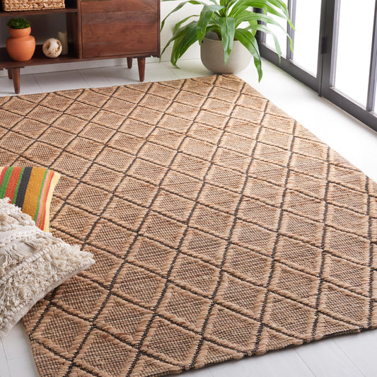 SAFAVIEH Natural Fiber Collection Area Rug - 5' x 8', Natural, Handmade Farmhouse Trellis Wool & Jute, Ideal for High Traffic Areas in Living Room, Bedroom (NFB175A)