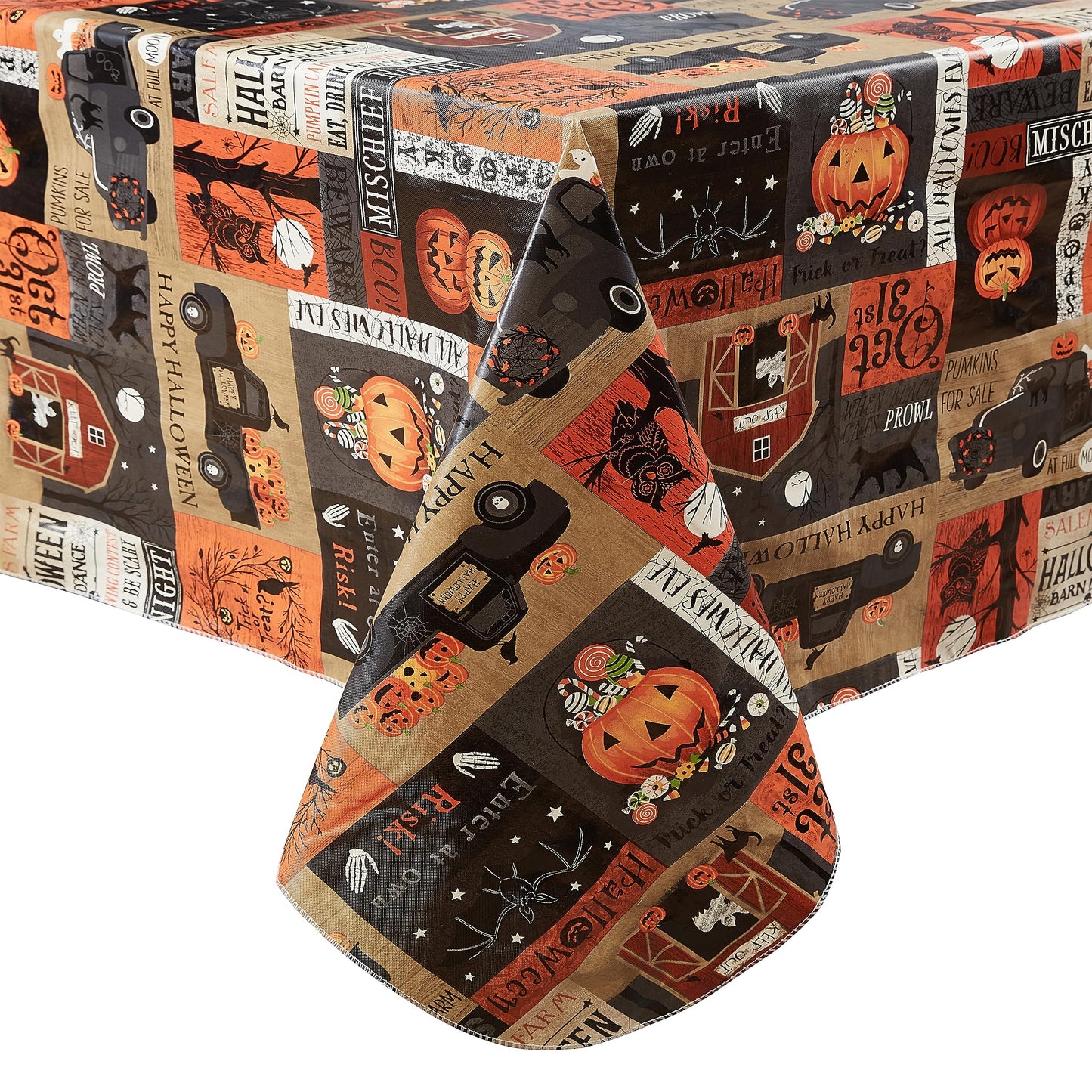 Newbridge Halloween Rustic Spooky Farm 60 x 84 Inch Rectangle Vinyl Tablecloth with Flannel Backing