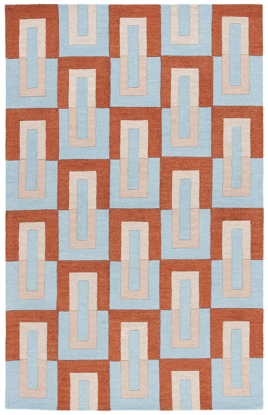 SAFAVIEH Genre Collection Area Rug - 6' x 9', Light Blue & Rust, Handmade Wool, Ideal for Living Room, Bedroom, Dining (GRE102M-6)