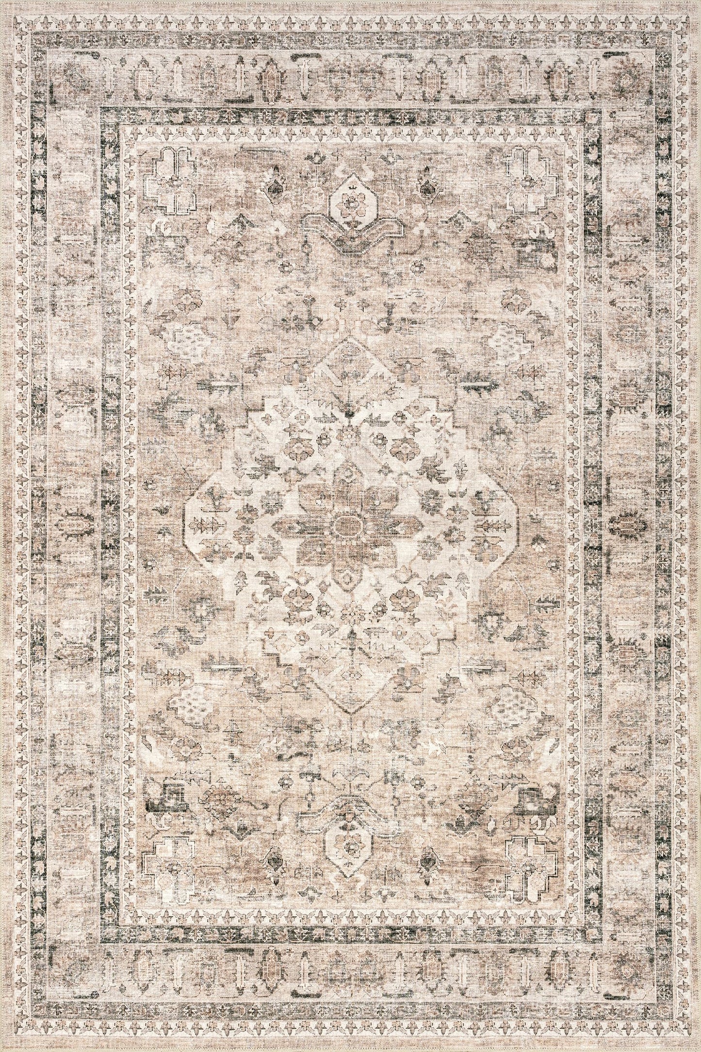 Nuloom Splashguard Collection Davi Stone/Ivory, 2' x 3', Vintage, Soft and Cozy, High Traffic, Stain Resistant, Durable, Machine Washable Area Rug for Bedroom, Living Room, Dining, Foyer, Entryway